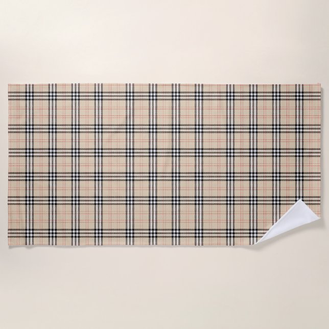 Serviette De Plage Joli Tartan Plaid Beige (Devant)
