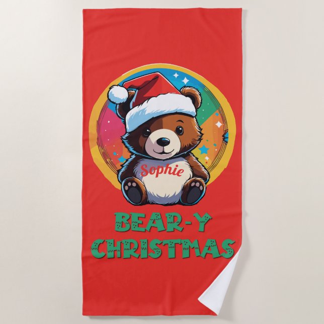 Serviette De Plage Jolie adorable Kawaii Chibi Ours de Noël (Devant)