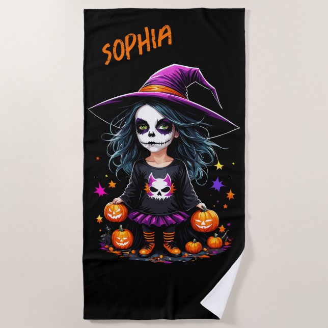 Serviette De Plage Jolie Adorable Kawaii Halloween sorcière (Devant)
