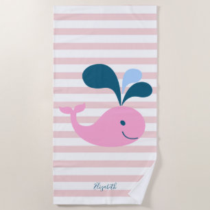 Serviette De Plage Jolie baleine de dessin animé féminin, rayures - P