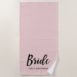 Serviette De Plage Jolie brosse avec typographie de mariée et nom
