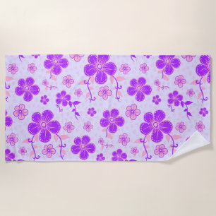 Serviette De Plage Jolie impression florale violet et rose sur Lavend
