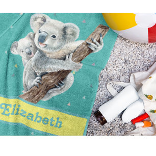 Serviette De Plage Jolie Ours De Koala Violet Joli Nom D'Animal Enfan
