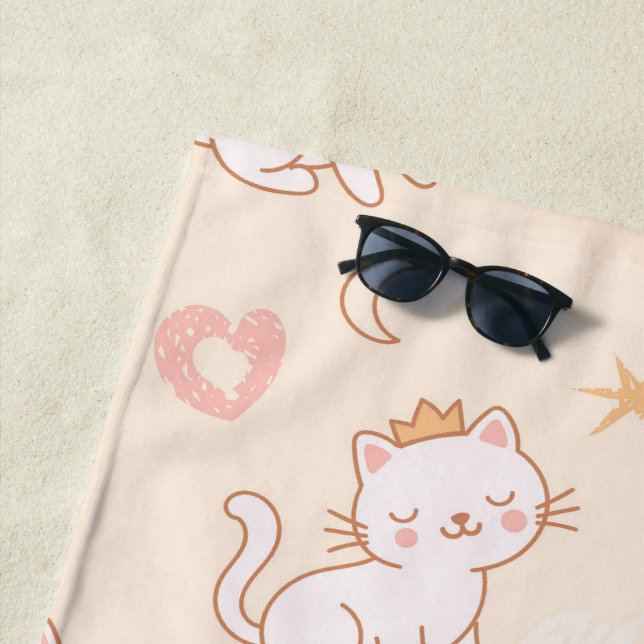 Serviette De Plage Jolie princesse chat portant une couronne  (En situation)