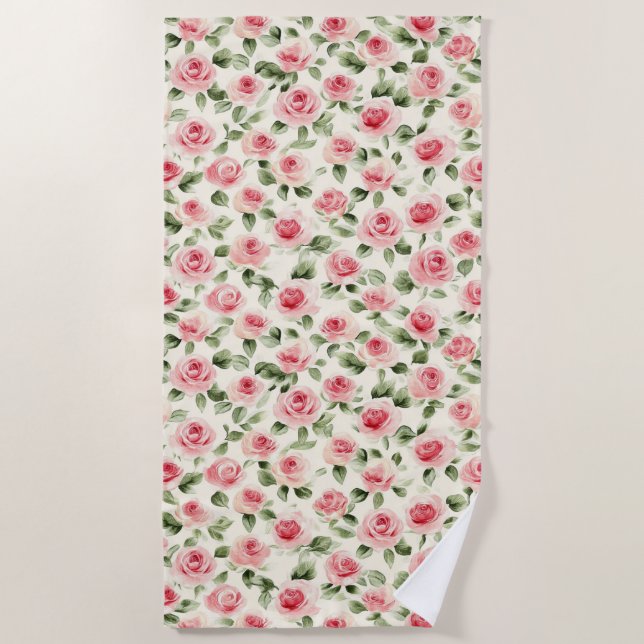 Serviette De Plage Jolie Rose Florale Rose (Devant)
