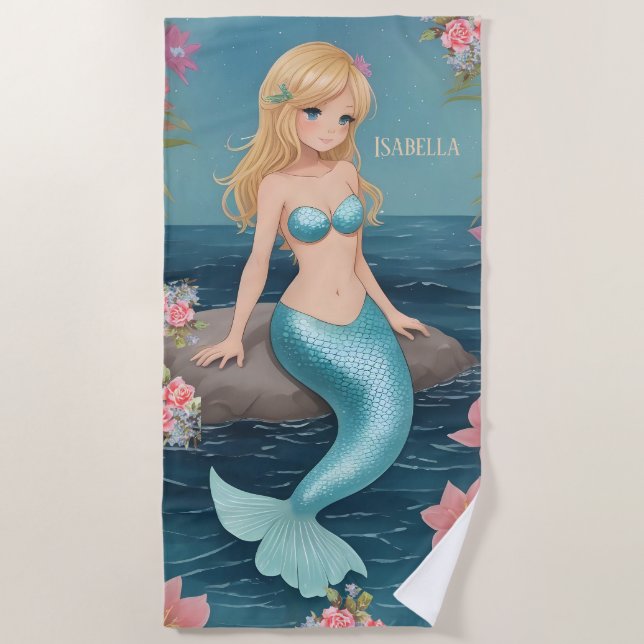 Serviette De Plage Jolie sirène enfants (Devant)