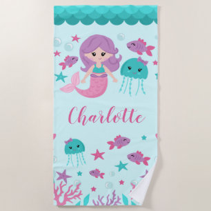 Serviette De Plage Jolie Sirène Fille Personnalisée