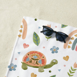 Serviette De Plage Jolie tortue aquarelle et Motif arc-en-ciel