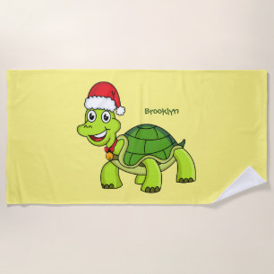 Serviette De Plage Jolie tortue en chapeau de Père Noël