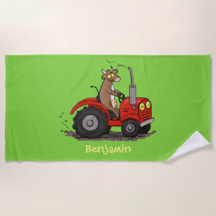 Serviette De Plage Jolie vache heureuse conduisant un dessin animé de