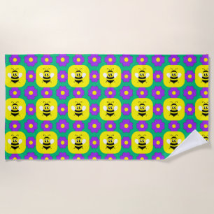 Serviette De Plage 🐝 Jolies abeilles de dessin animé et Joie du jard