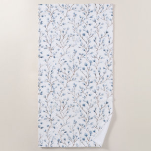 Serviette De Plage Jolies Fleurs Blanches Bleues  
