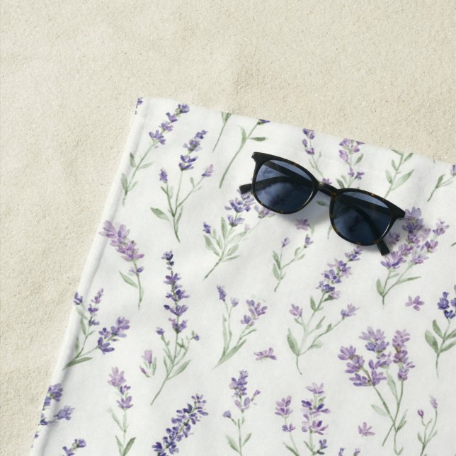 Serviette De Plage Jolies fleurs blanches lavande   (En situation)