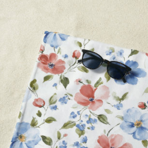 Serviette De Plage Jolies Fleurs Bleues Rouges