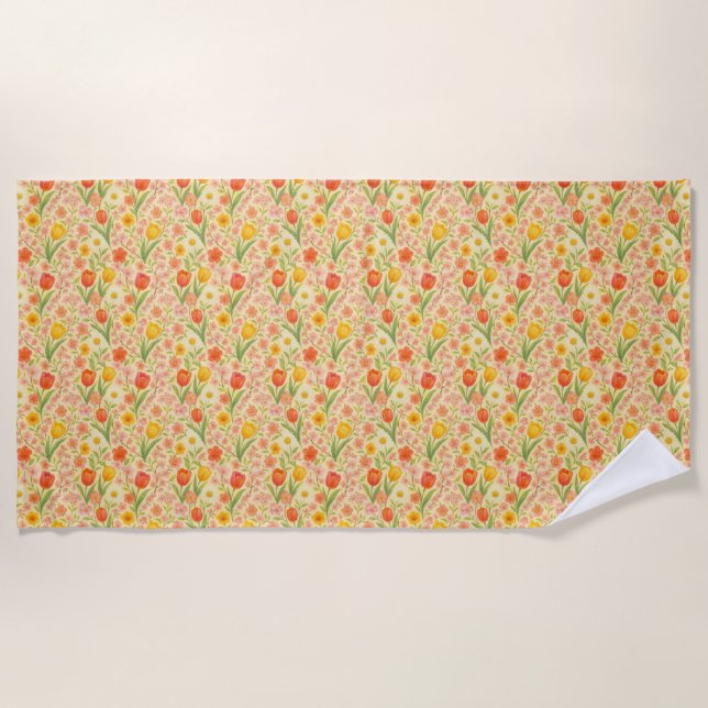Serviette De Plage Jolies fleurs de Pâques/printemps à motifs (Devant)