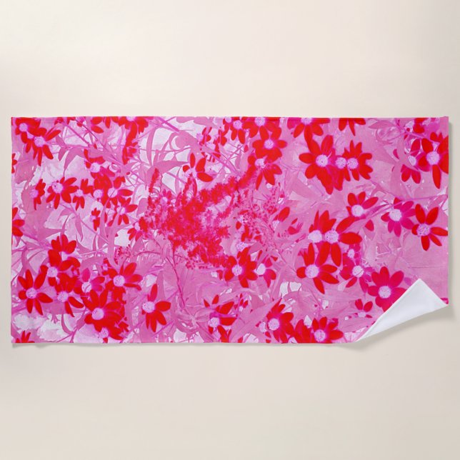 Serviette De Plage Jolies Fleurs Rouges (Devant)