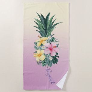 Serviette De Plage Jolies Fleurs Tropicales Ananas Ombré Féminin