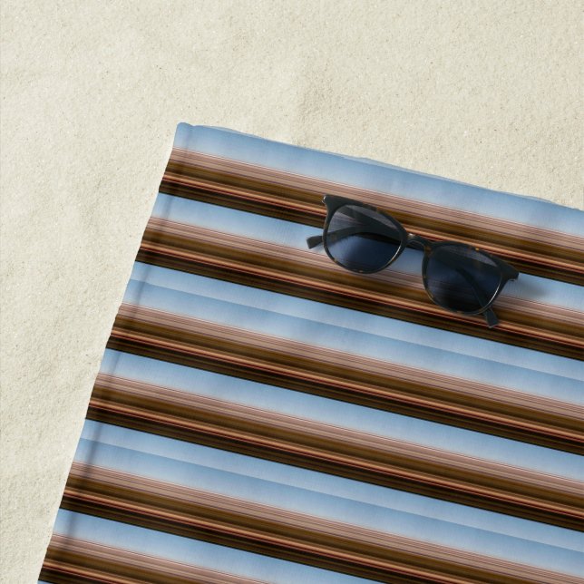 Serviette De Plage Jolies rayures bleues marron vintage (En situation)