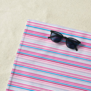 Serviette De Plage Jolies rayures bleues roses