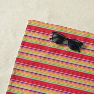 Serviette De Plage Jolies rayures colorées rouges