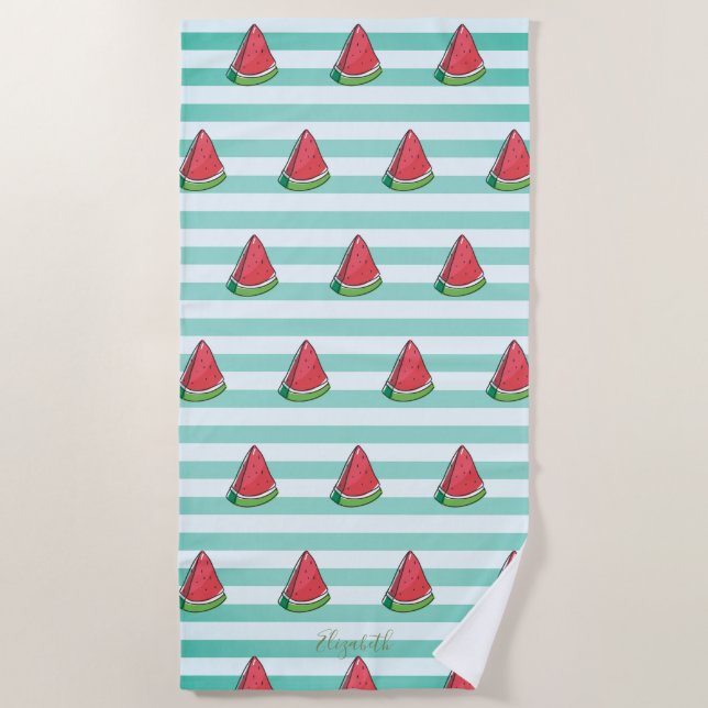 Serviette De Plage Jolies rayures de pastèque pour fille - Personnali (Devant)