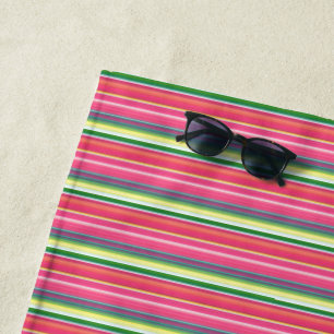 Serviette De Plage Jolies rayures roses vertes