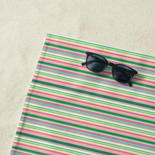 Serviette De Plage Jolies rayures roses vertes