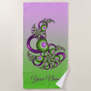 Serviette De Plage Jolis cœurs verts roses modernes Fractale Nom