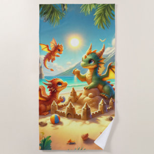 Serviette De Plage Jolis dragons construisant des châteaux de sable s