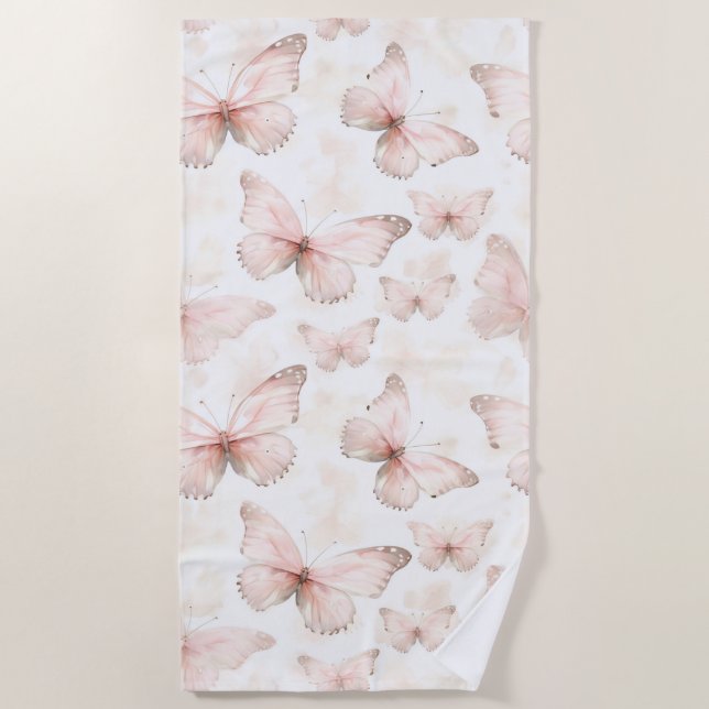 Serviette De Plage Jolis Papillons Roses   (Devant)