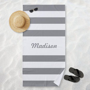 Serviette De Plage Jolis rayures grises et blanches personnalisées