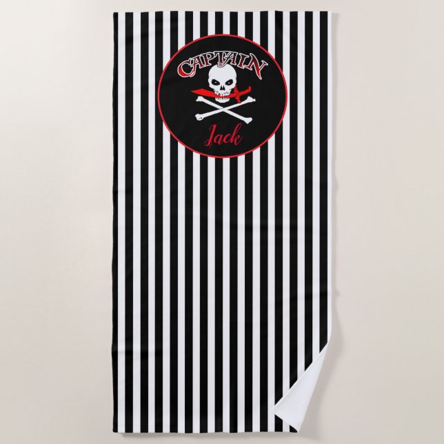 Serviette De Plage Jolly roger personnalisé (Cutlass) (Devant)