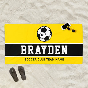 Serviette De Plage Joueur de football jaune noir Nom personnalisé