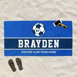 Serviette De Plage Joueur de football personnalisé bleu marine