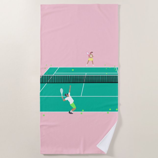 Serviette De Plage Joueur de Match Art Moderne Pink Green (Devant)