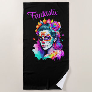 Serviette De Plage Jour de la mort Fantastique dame aux couleurs vive