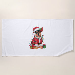 Serviette De Plage Jour de Noël Lumière Père Noël Miniature Pinscher