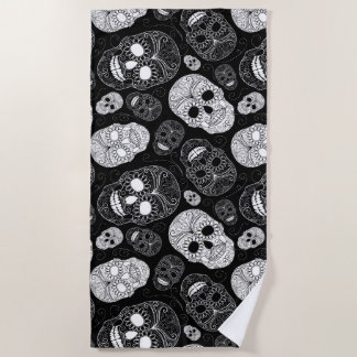 Serviette De Plage Jour du noir et du blanc morts d'art de mosaïque