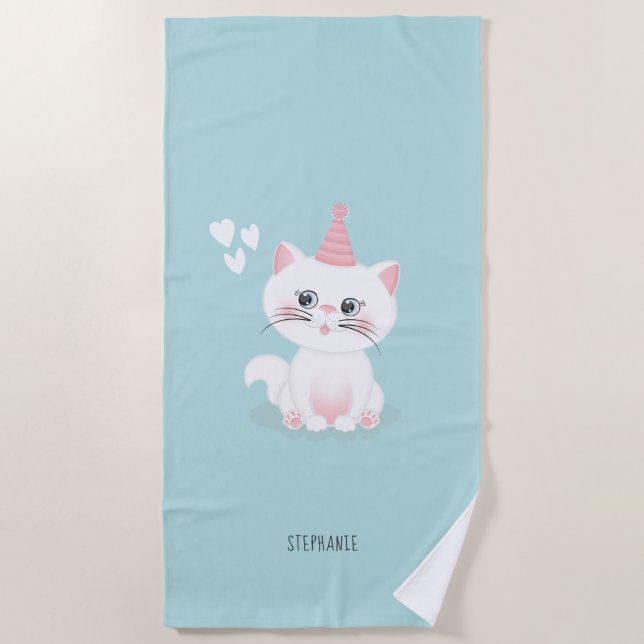 Serviette De Plage Jour Purr-fect Chat Anniversaire (Devant)