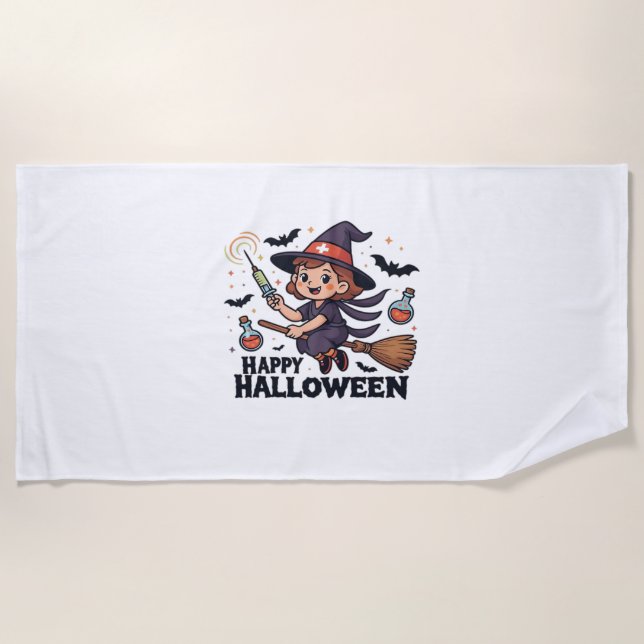 Serviette De Plage Joyeuse chemise d'Halloween - Éffrayante mignonne  (Devant)