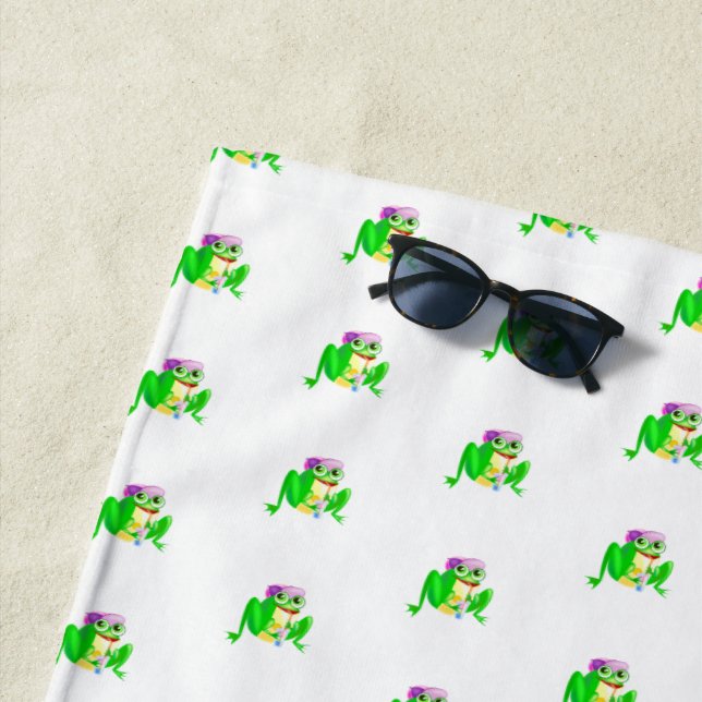 Serviette De Plage Joyeuse Grenouille de fête (En situation)
