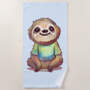 Serviette De Plage Joyeuse Sloth portant une chemise mignonne