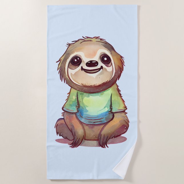Serviette De Plage Joyeuse Sloth portant une chemise mignonne (Devant)