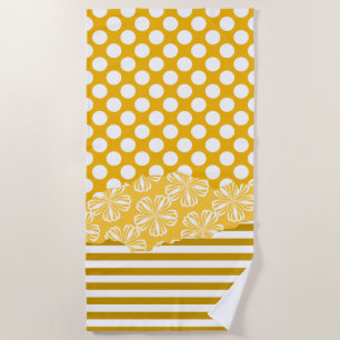 Serviette De Plage Joyeuses Grandes Polka Florale Dot Couché Jaune