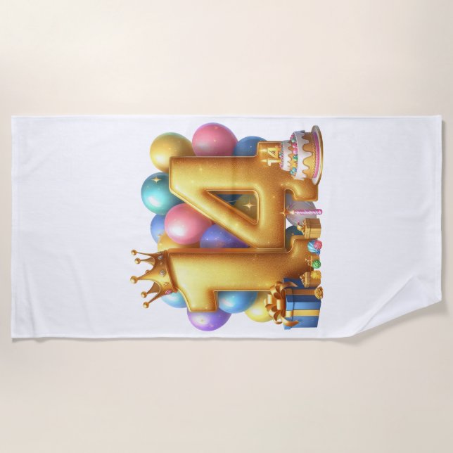 Serviette De Plage Joyeux 14ème anniversaire (Devant)