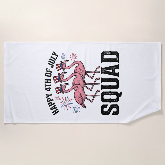 Serviette De Plage Joyeux 4 juillet Flamingo Squad Vector Design_1 (Devant)