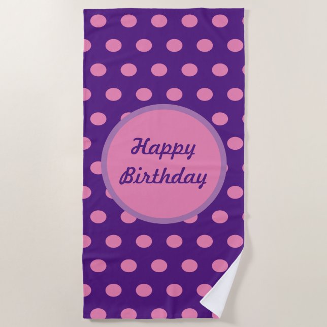 Serviette De Plage Joyeux Anniversaire Beach Towel (violet et rose) (Devant)