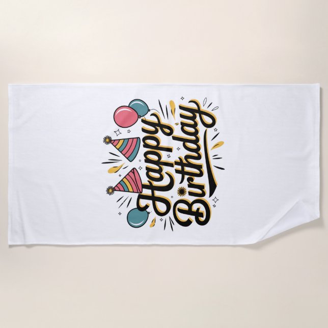 Serviette De Plage Joyeux Anniversaire Festif (Devant)