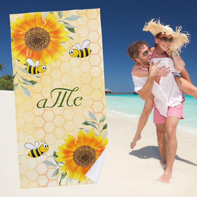 Serviette De Plage Joyeux bourdon abeilles jaune couple de tournesol  (Créateur téléchargé)