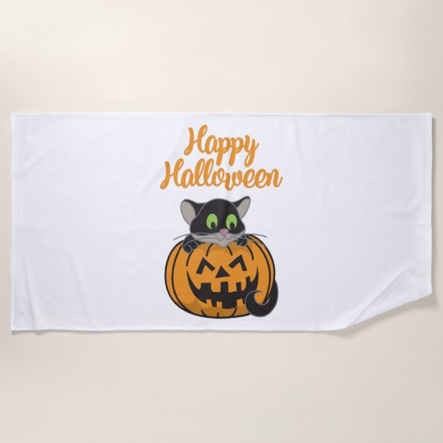 Serviette De Plage Joyeux Citrouille de chats Halloween (Devant)